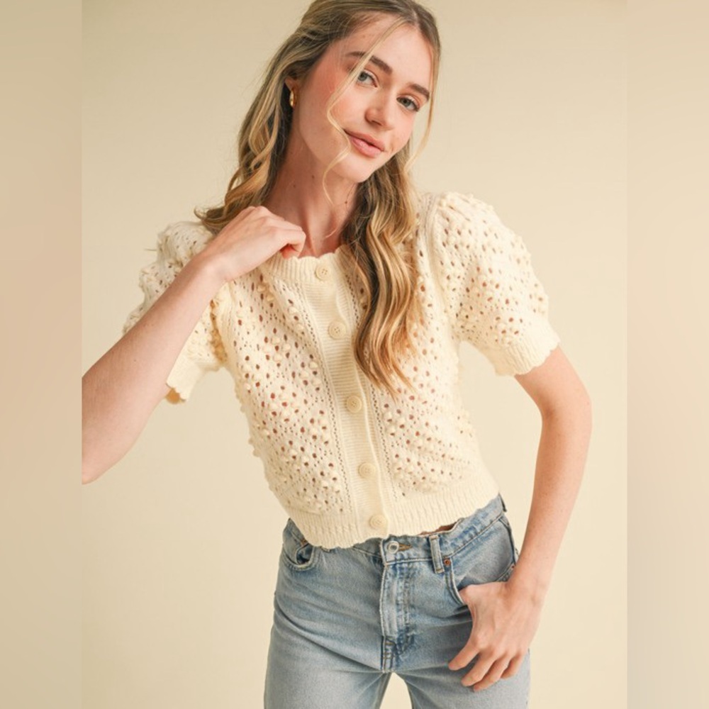 White crochet lace cotton boho bohemian flutter sleeve babydoll tunic top blouse - Picture 4 of 8